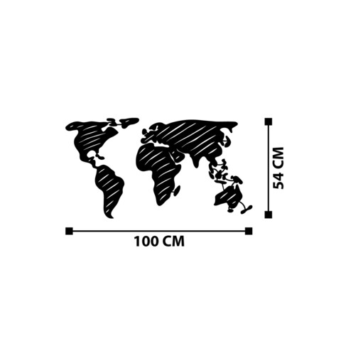 Decoratiune de perete, World Map 10, Metal, Cadru: 100% LEMN (grosime: 3 cm), Negru