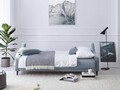 Canapea extensibila, Freesia, Mazzini Sofas, 3 locuri, cu lada de depozitare, 215x94x90 cm, catifea, albastru deschis