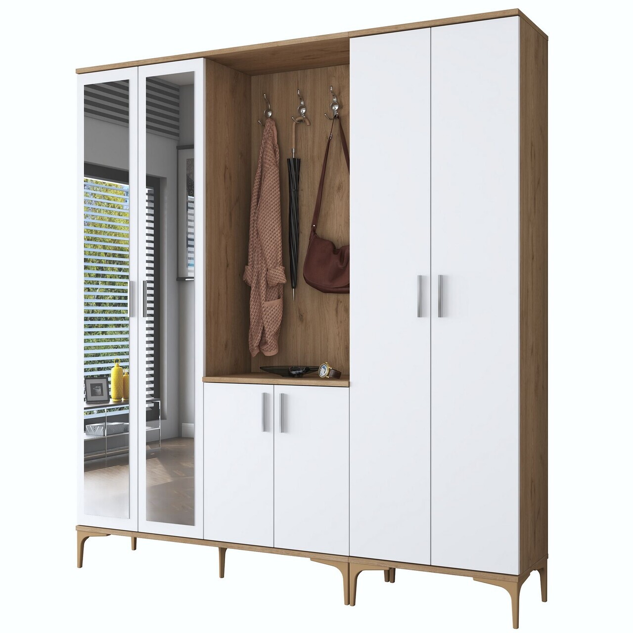 Cuier de perete, Hanah Home, EA154, 180x198.6x37.5 cm, PAL melaminat, Nuc/Alb - view 8