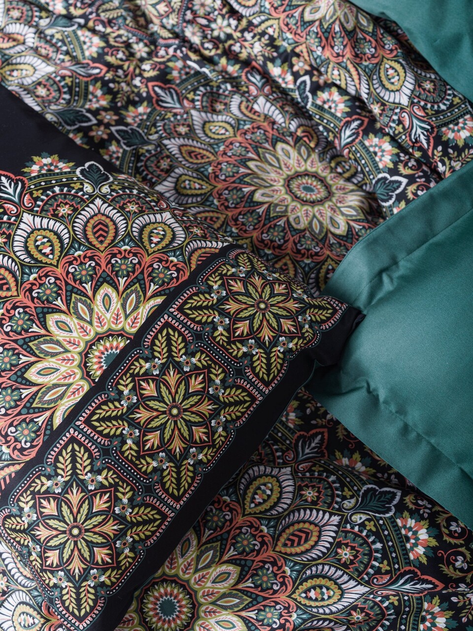 Lenjerie de pat dubla, Ornate - Petrol, Cotton Box, Bumbac Satinat