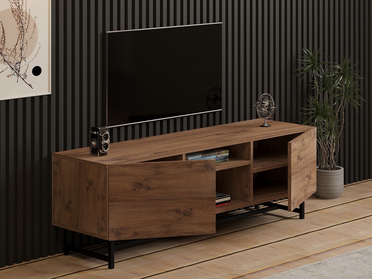 Comoda TV, Puqa Design, Tugi, 150x50x40 cm, PAL, Maro - 2 | YEO