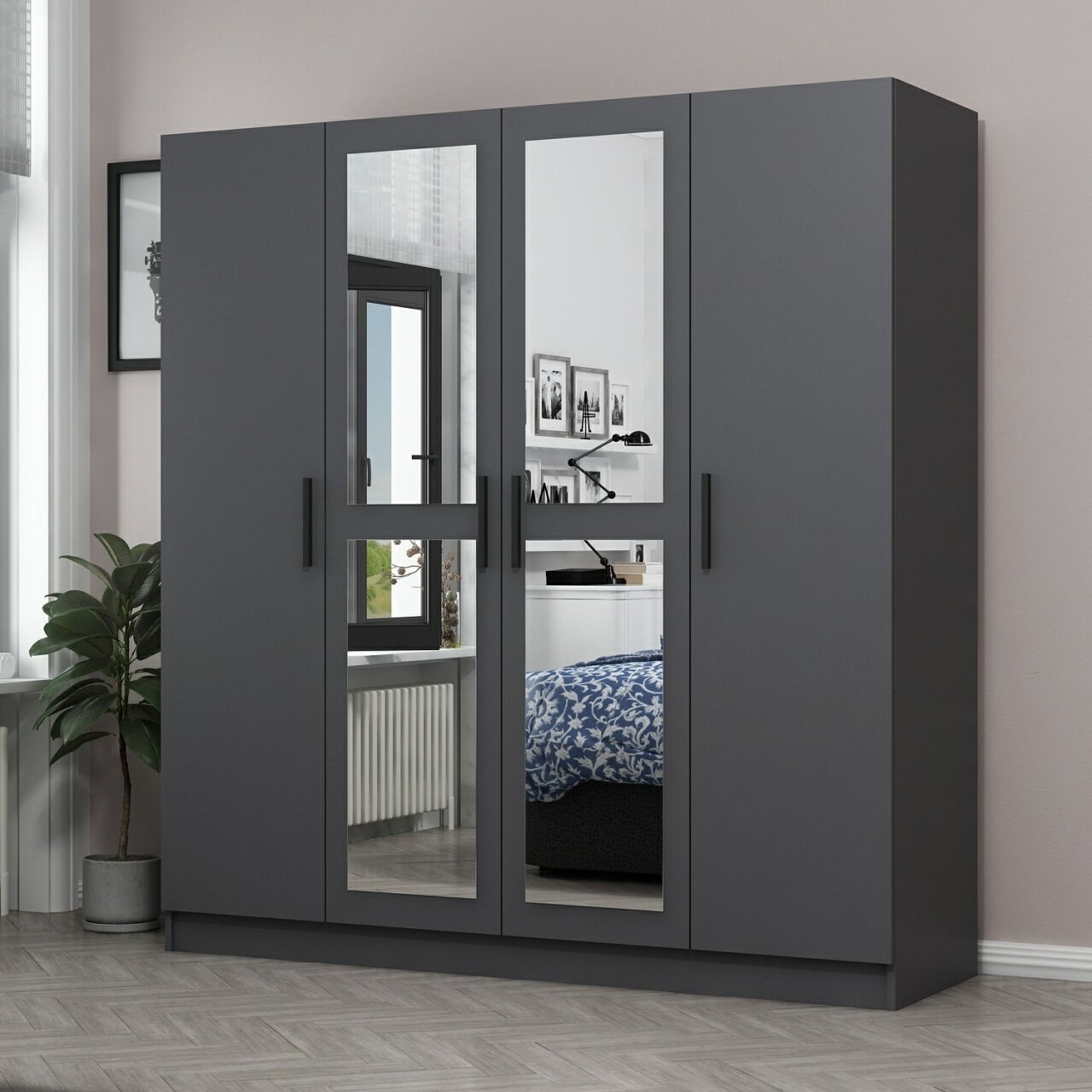 Dulap pentru haine, Minerva, Kale, 180x190x52 cm, PAL, Antracit - 1 | YEO