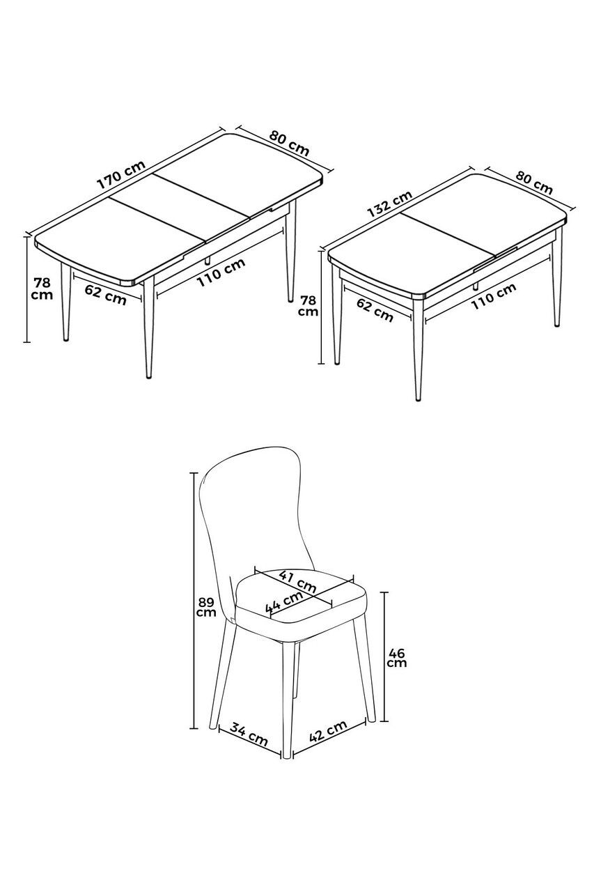 Set masa extensibila si scaune (5 piese), Hanah Home, Due, Model de marmură neagră / Crem — imaginea 3