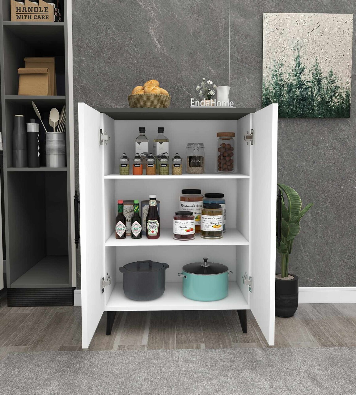 Dulap multifunctional, Hanah Home, 3 Raf 2 Kapak, 65x94.5x32 cm, Antracit/Alb — imaginea 3