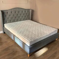Pat matrimonial tapitat, cu tablie Aspen, Signal, 160x200 cm, textil, gri