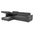 Coltar extensibil stanga cu 3 tetiere si lada, Emily, L.272 l.175, stofa, PRM96 gri inchis