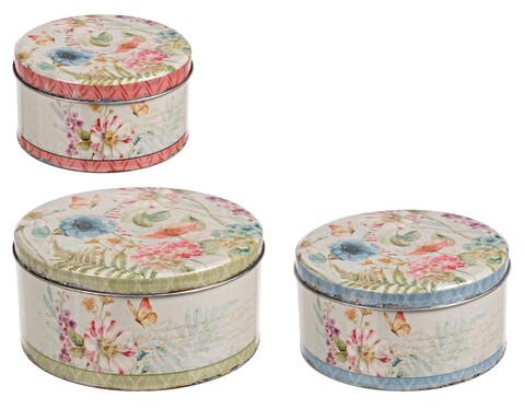 Set 3 cutii pentru depozitare, bizzotto, poesia blossomed, metal, multicolor