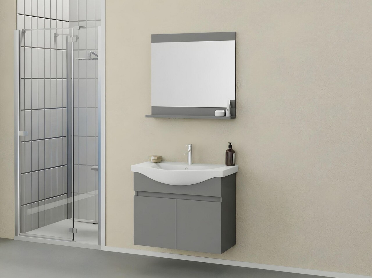 Set mobilier de baie (2 piese), Hanah Home, Mare 80, Gri Mat - view 2