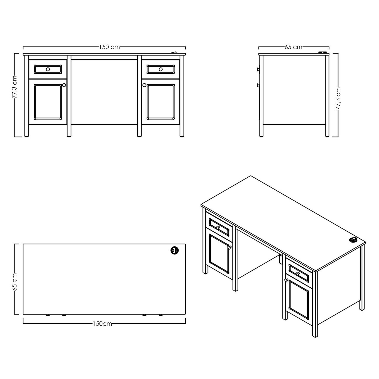 Birou, Hanah Home, Sento, 150x77.3x65 cm, PAL MELAMINAT, Gri / Stejar — imaginea 6