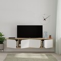 Comoda TV, Decortie, Spark, 180 x 35 x 35.6 cm, pal melaminat, alb/stejar