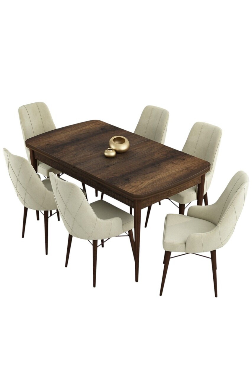 Set masa extensibila si scaune (7 piese), Hanah Home, Kar, Model baroc din lemn / Crem — imaginea 2