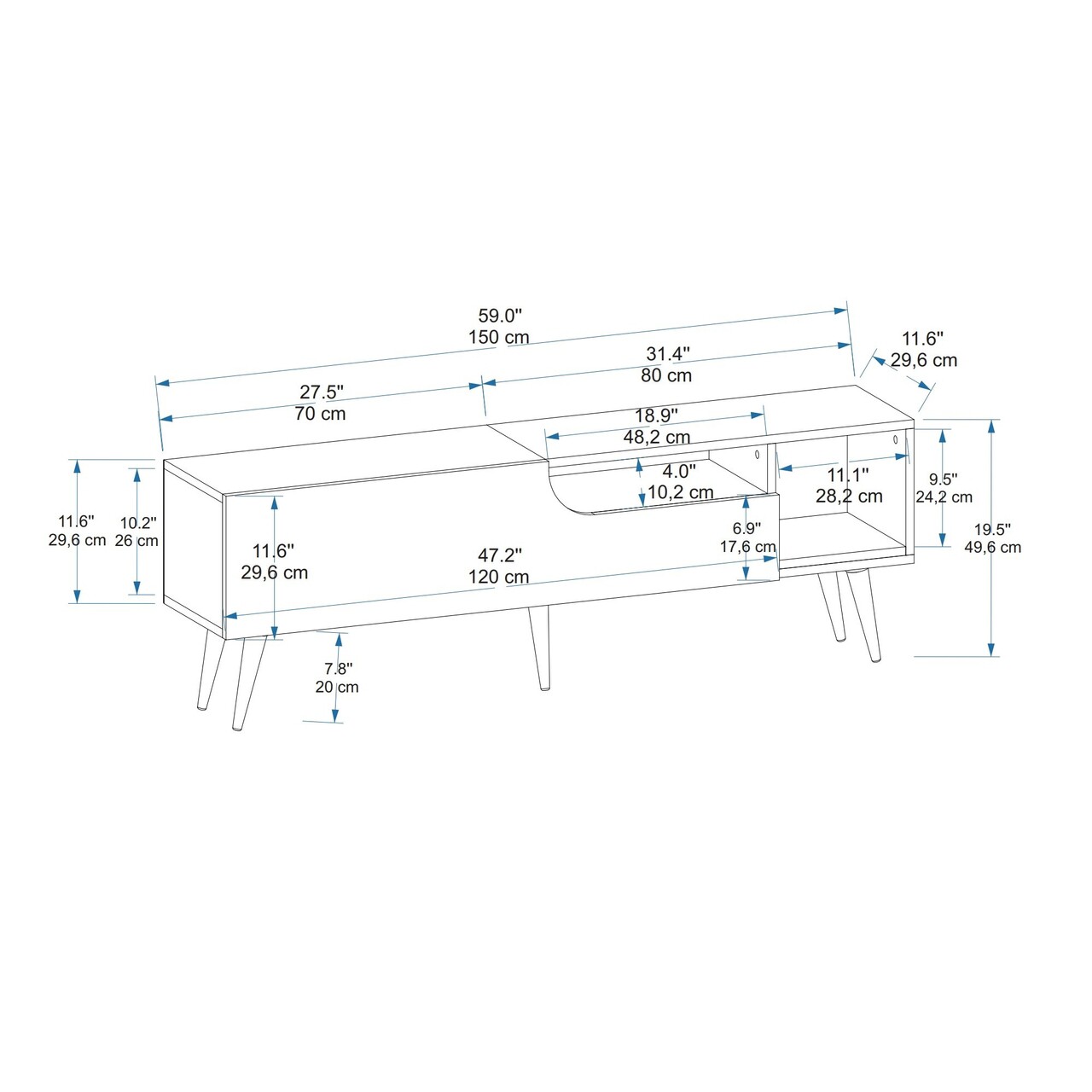 Comoda TV, Arnetti, Alba, 49.6x150x29.6 cm, PAL, Pin Atlantic / Antracit