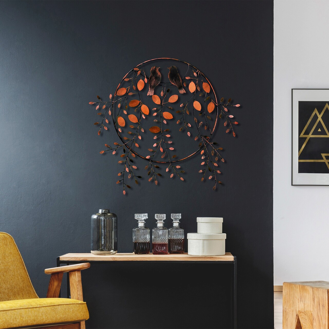 Decoratiune de perete, Love of Birds 3, Metal, Dimensiune: 86 x 75 cm, Multicolor - 1 | YEO