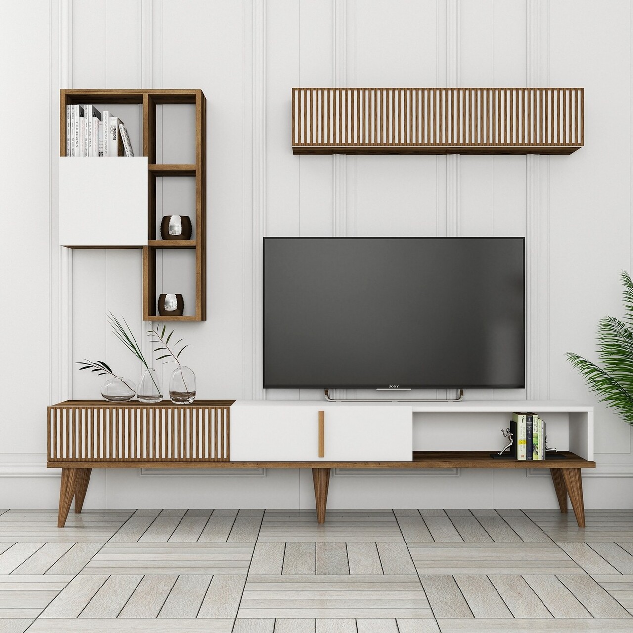 Comoda TV, Hanah Home, Milan TV, 180x40x35 cm, Nuc/Alb - imagine 3
