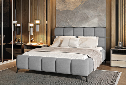 Pat tapitat cu somiera si lada depozitare, 160x200 cm, ELTAP, BE-MIS-04SO, Mist, lemn/poliester, gri deschis