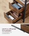 Masuta laterala cu priza si USB / noptiera cu 2 sertare, Vasagle, 60 x 35 x 61 cm, PAL/otel, maro rustic