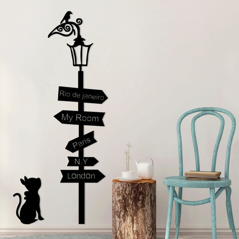 Decoratiune de perete, where to go ?, metal, 25 x 1.5 x 39 cm, negru