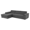 Coltar extensibil stanga cu 3 tetiere si lada, Emily, L.272 l.175, stofa, PRM96 gri inchis