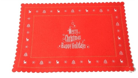 Suport pentru farfurie happy holidays, mercury, 45x30 cm, fetru, alb/rosu