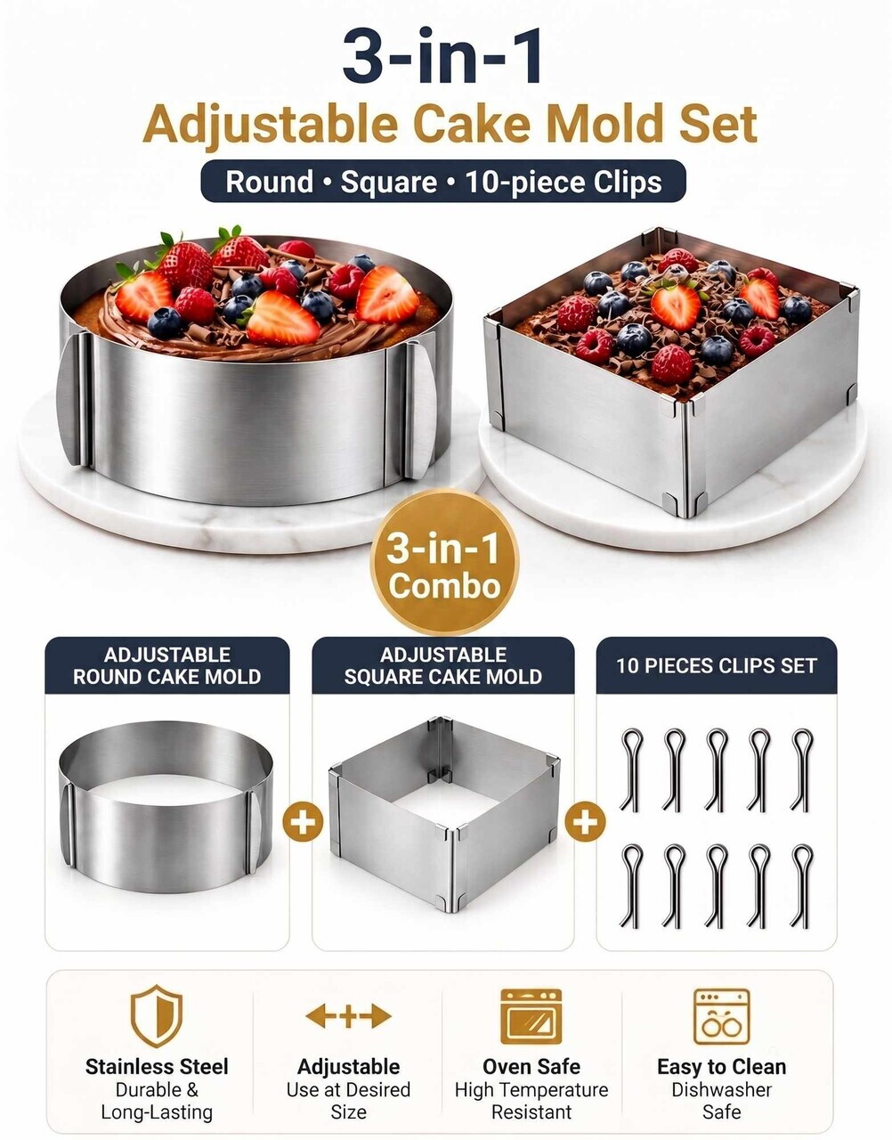 Set Dariole, Hermia, 603SLS1117, Inox, Matriță rotundă: 16-30 cm, Argintiu