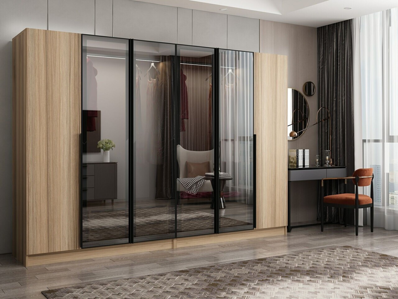 Dulap pentru haine, Hanah Home, Nisa, 270x210x52 cm, Dore — imaginea 2