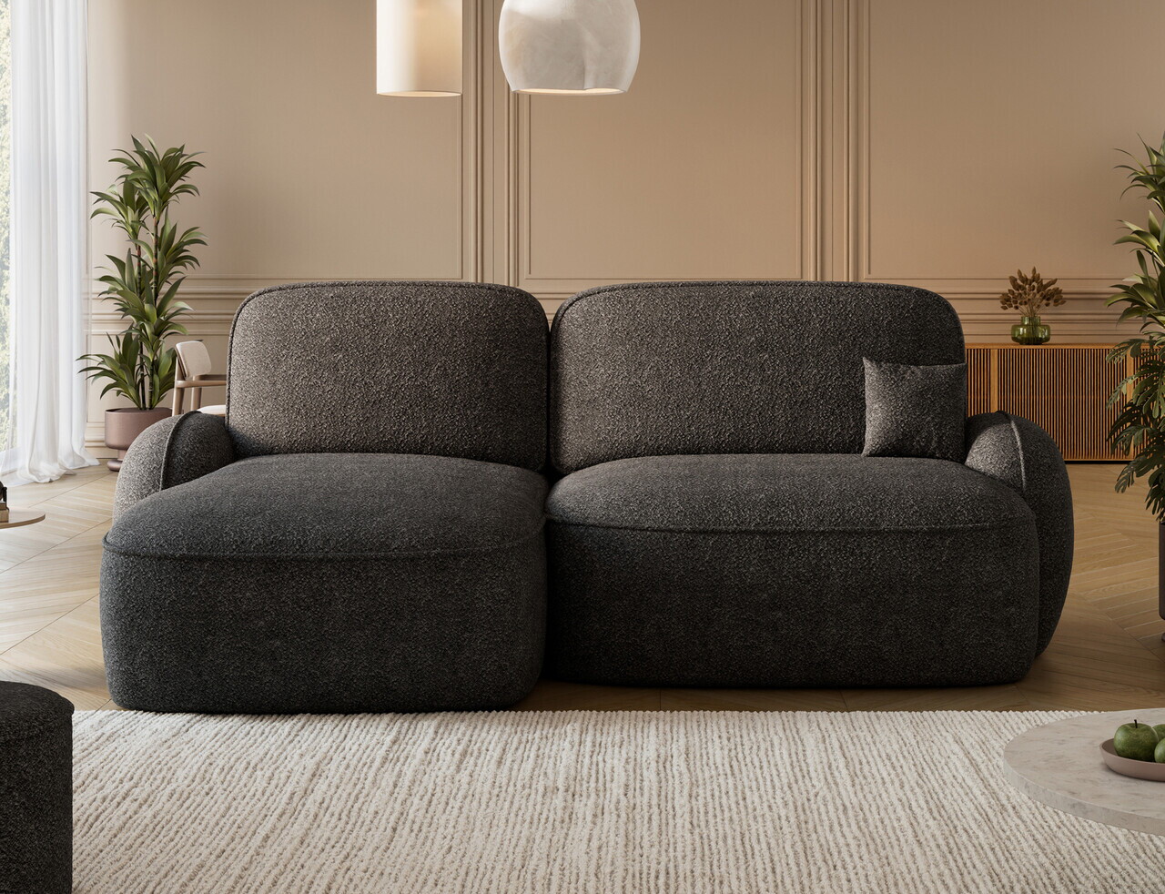 Coltar extensibil stanga 3 locuri ELTAP, Tesalia, 240x150x93 cm, lemn/tesatura boucle, gri inchis — imaginea 2
