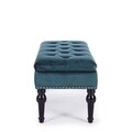 Bancheta Bernard, Bizzotto, cu spatiu de depozitare, 108.5x43x45 cm, catifea, albastru/verde