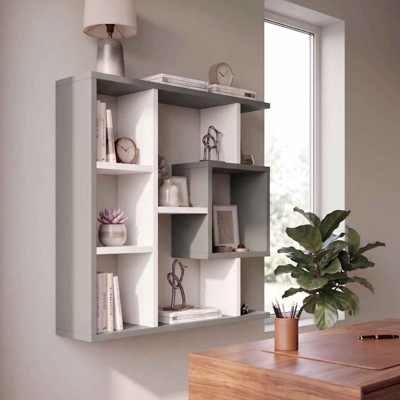 Corp biblioteca, Hanah Home, Yegane, 70.9x74.5x19.7 cm, Alb / Antracit — imaginea 3