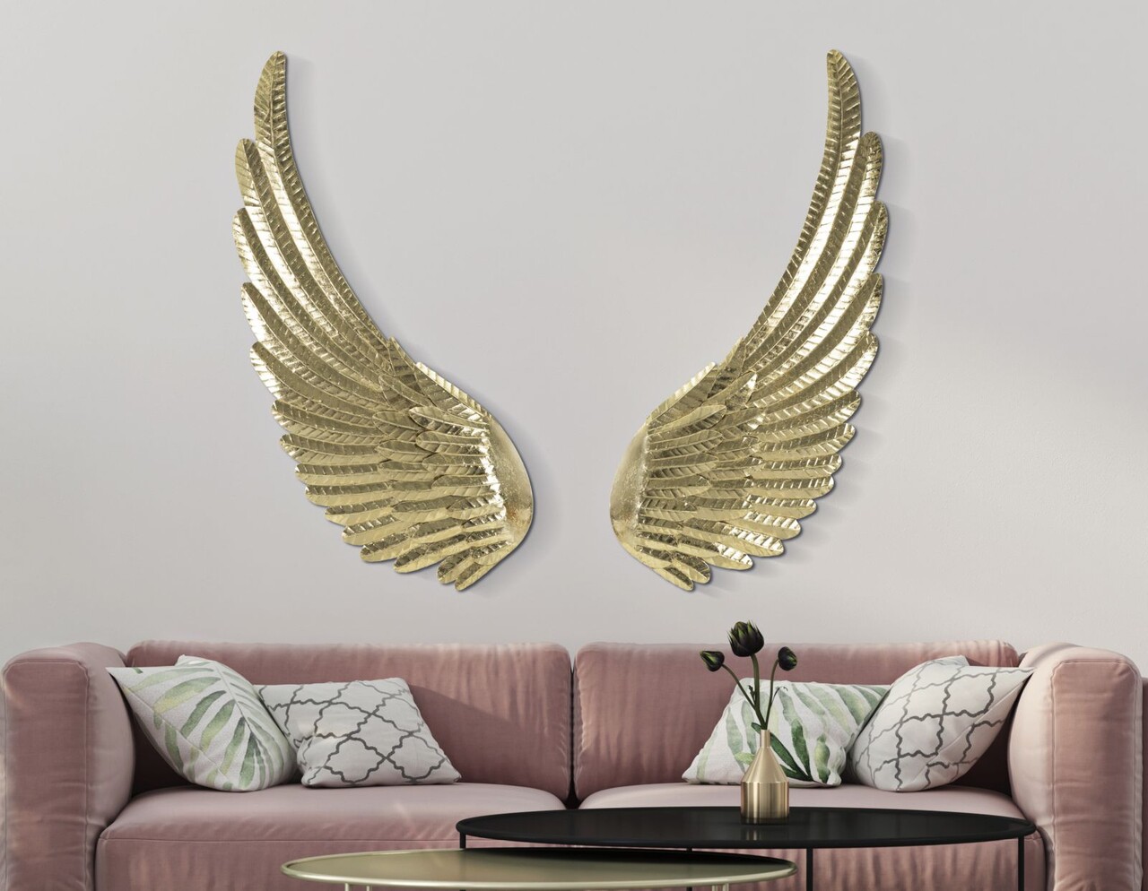Set 2 decoratiuni de perete, Mauro Ferretti, Wings, 60x130 cm, fier, auriu - imagine 3