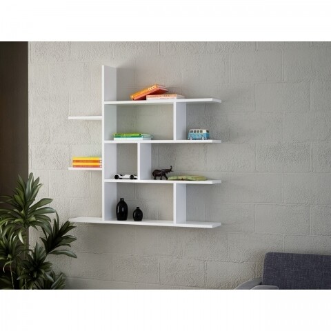 Raft pentru perete, Wooden Art, White, 120×121.8×22 cm 120x121.8x22