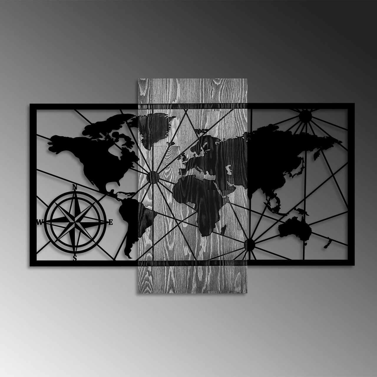 Decoratiune de perete, World Map 3-M, Dimensiuni: 57 x 84 cm, Nuc / Negru - view 4