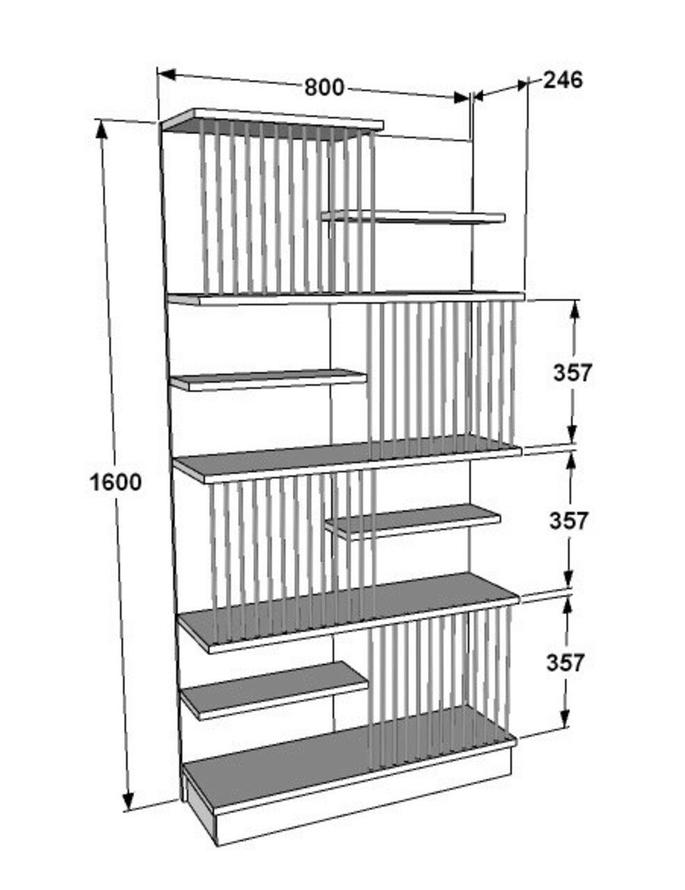 Corp biblioteca, Zena Home, Arya, 80x160x24.6 cm, PAL, Antracit/Alb