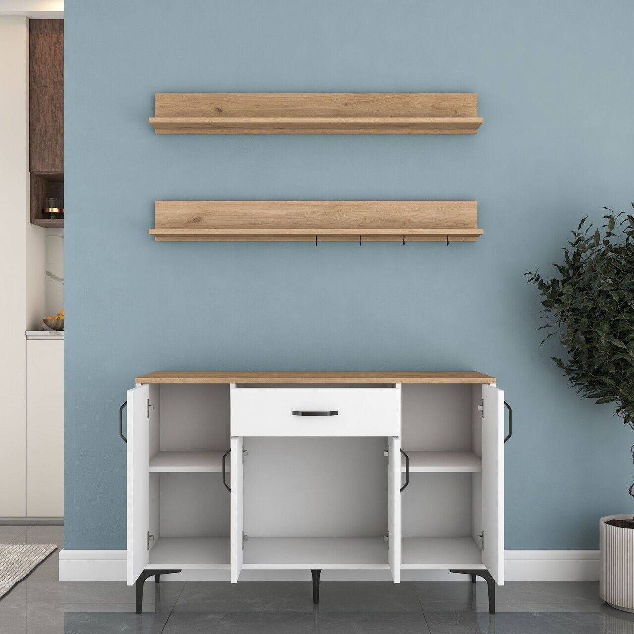 Dulap multifunctional, Hanah Home, JE233, PAL melaminat, Alb/Maro - view 6