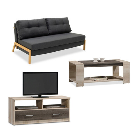 Set mobilier living 3 piese Lounge, Pakoworld, canapea extensibila  2 locuri / masuta / comoda TV, castillo/toro