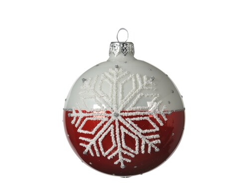 Glob White Snowflake, Decoris, Ø8 cm, sticla, rosu/alb