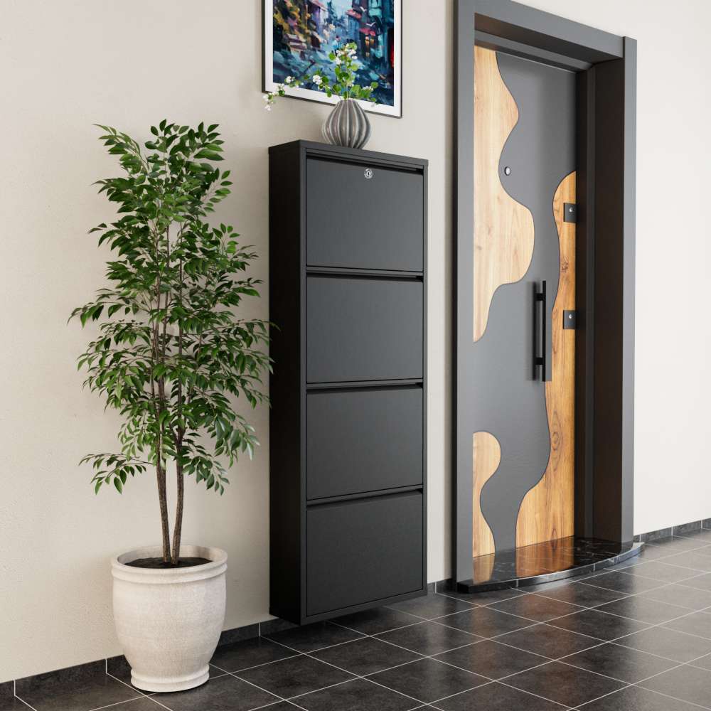 Pantofar, Hanah Home, Locking 4 Piece Metal, 50x136x15 cm, Metal, Negru