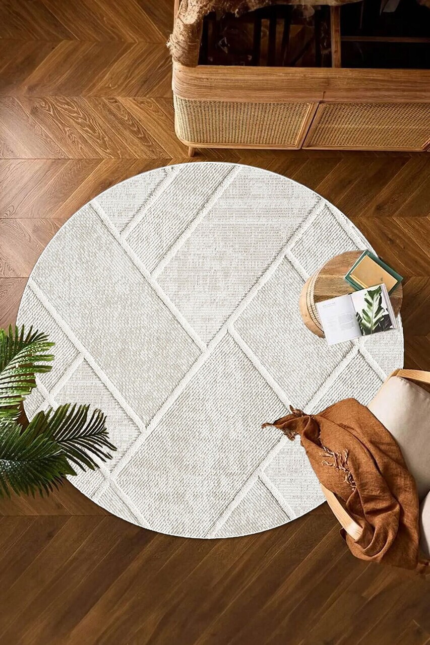 Covor, CLR-7304-YUVARLAK-Y-2, 80x80cm, Poliester, Bej