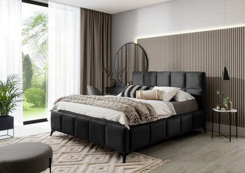 Pat tapitat cu somiera si lada depozitare, 160x200 cm, ELTAP, BE-MIS-06VE, Mist, lemn/poliester, gri antracit