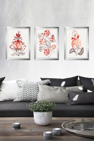 Set 3 tablouri decorative Flower-300, Tablo center, 34×44 cm, MDF, multicolor 34x44