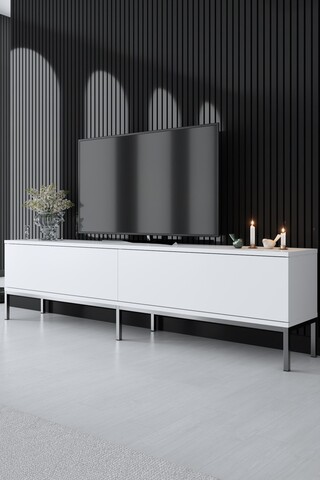 Comoda TV, Bexley, Lord, 180x47x30 cm, PAL, Alb / Argintiu