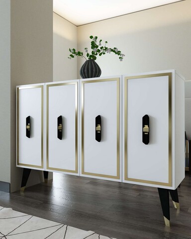 Consola, Hanah Home, 8171KM-32, 120x80x29.6 cm, PAL , Alb / Negru / Auriu