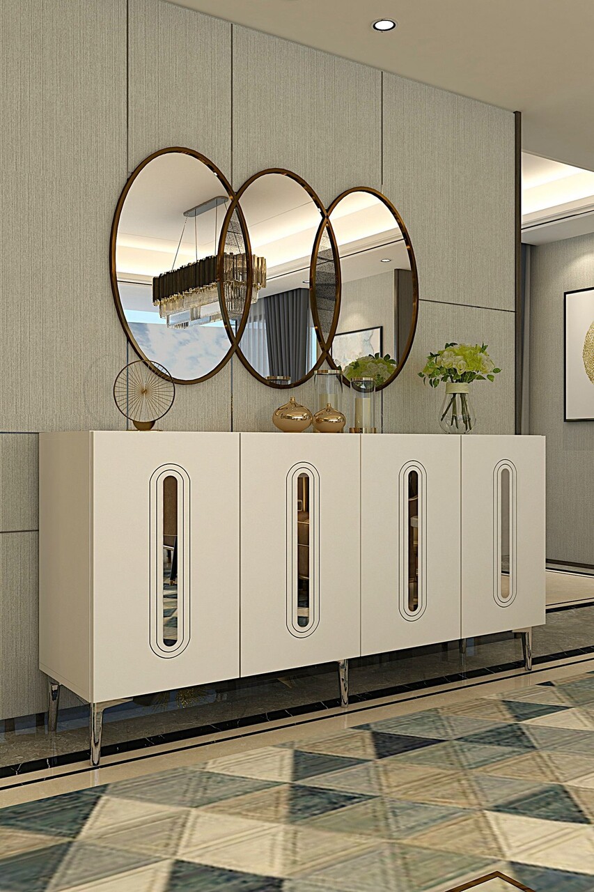 Consola, Hanah Home, Rany 150, 150x75x32 cm, Alb / Argintiu - view 2