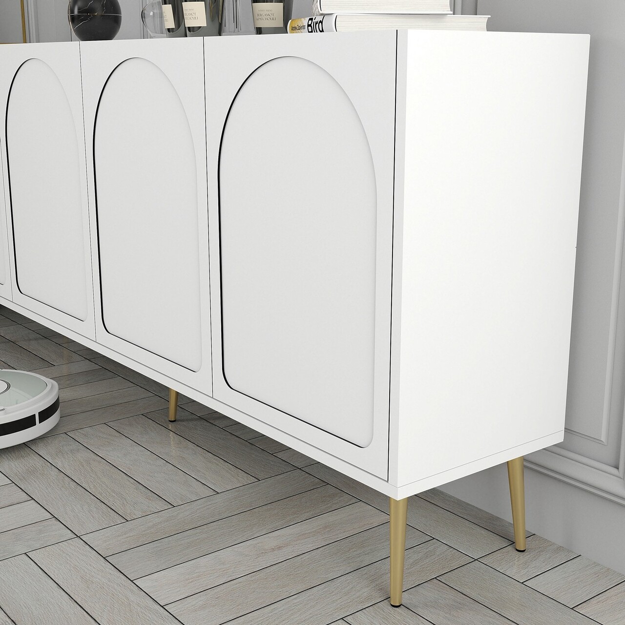 Consola, Hanah Home, Lyon 80, 180x80x35 cm, Alb/Auriu - view 5