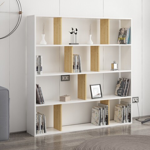 Biblioteca, colman, hodbi 935cmn1108, 145.2 x 25 x 145 cm, pal melaminat, alb/stejar