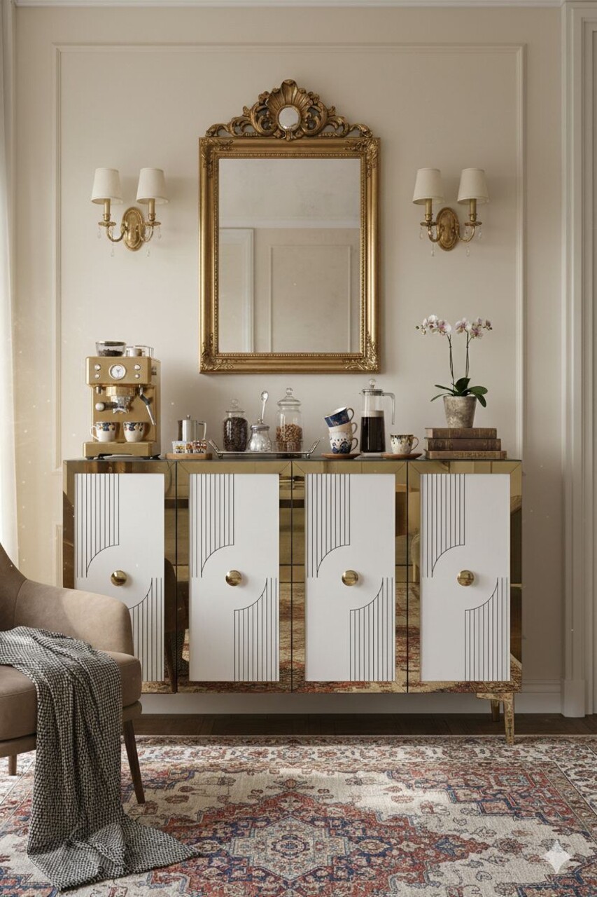 Consola, Hanah Home, Pega 120, 120x79x32 cm, Alb/Auriu - view 3