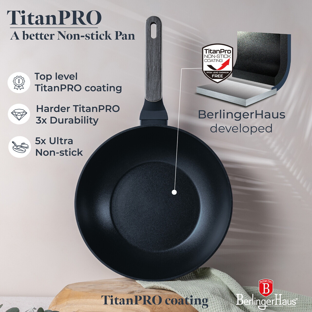 Tigaie Wok Berlinger Haus, Deep Sea, 28 cm, 3.5 L, aluminiu forjat, albastru mat/gri - imagine 14