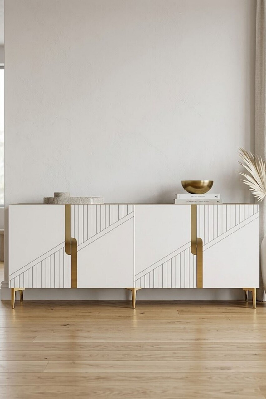 Consola, Hanah Home, Evva 150, 125x75x32 cm, Stejar Safir / Alb / Auriu — imaginea 4