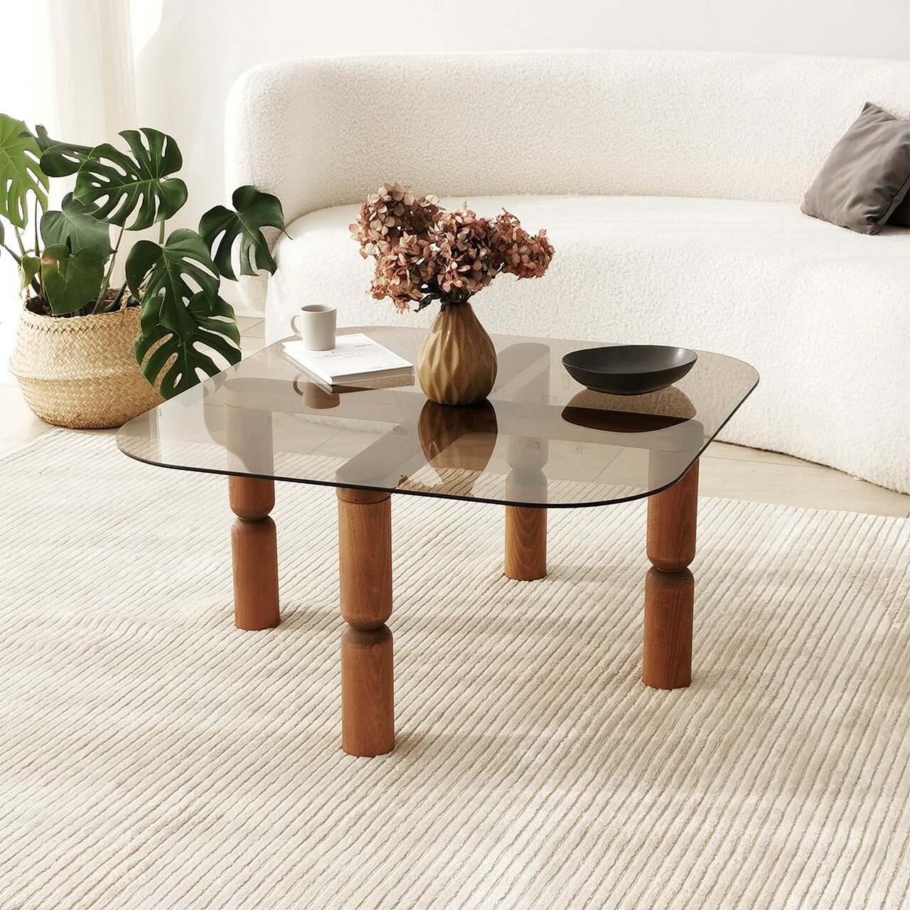 Masuta de cafea, Neostill, Kei, 80x40x80 cm, Sticla temperata , Nuc / Bronz - 1 | YEO