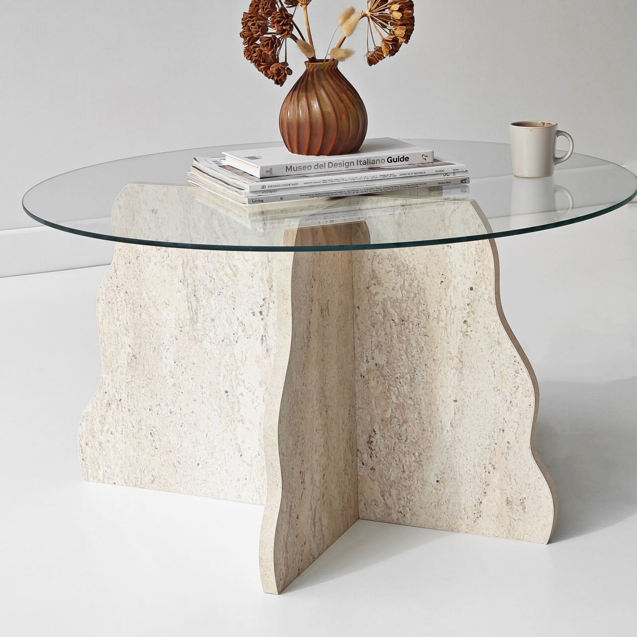 Masuta de cafea, Hanah Home, Butterfly, 75x40x75 cm, Travertin / Transparent - view 3