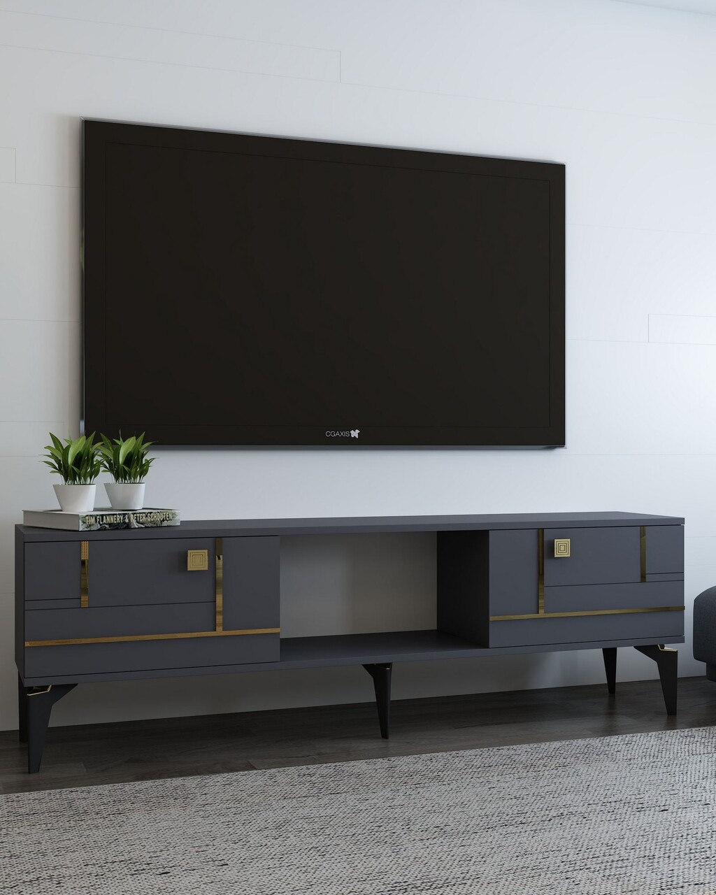 Comoda TV, Olivia, Madera, Antracit / Aur - 1 | YEO